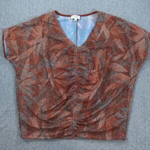 Be Stage Metallic Dolman Sleeve V-Neck Blouse Women's Medium Copper Shimmer